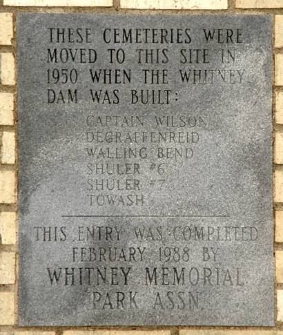 Whitney Texas cemetery plaque
