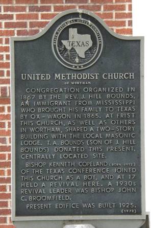 Wortham United Methodist Church Historical Marker 
