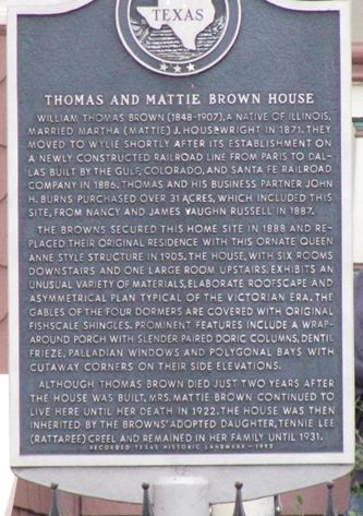Thomas and Mattie Brown House marker, Wylie Texas