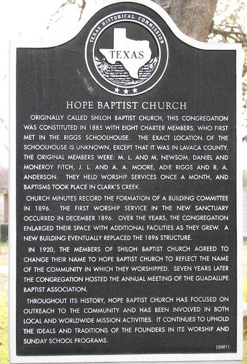Hope Baptist Church historical marker, Hope Tx
