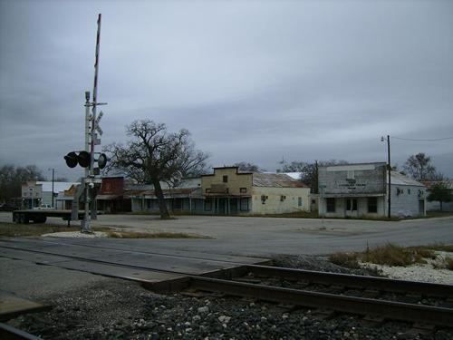 Railroad crossing & downtown Kingsbury, Texas