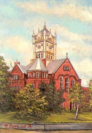 Painting of 1896 Madison County courthouse,  Madisonville Texas