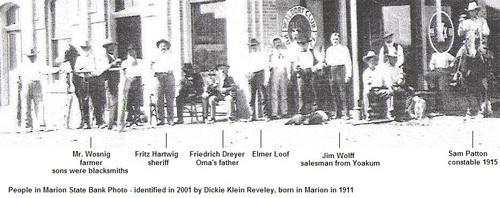 Men in front of Marion State Bank, Marion Texas old photo