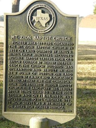 Washington County TX - Mt Zion Baptist Church historical marker