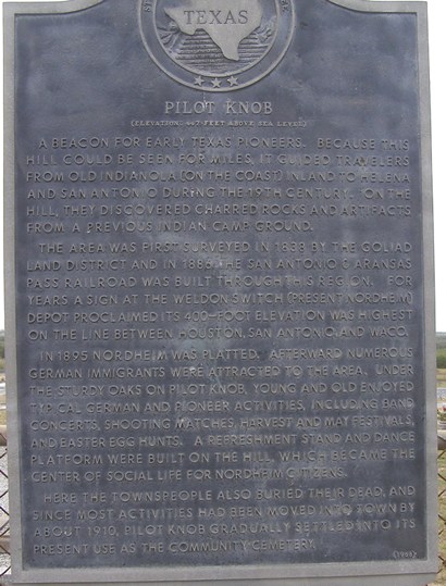 Pilot Knob historical marker, Nordheim TX