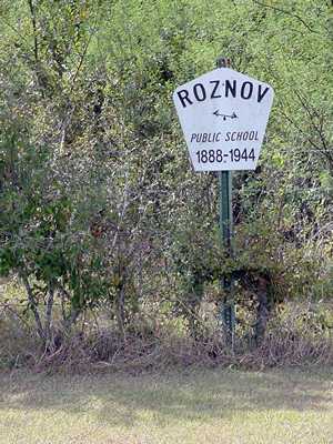 Roznov Public School sign 1888-1944, Texas