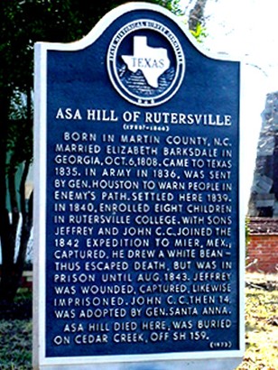 Rutersville TX - ASA Hill Historical Marker