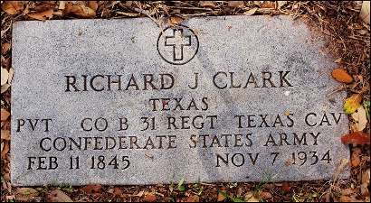 TX - Speaks  Cemetery Confederate soldier Richard J. Clark Headstone