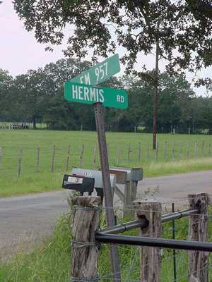 Hermis Road sign, Velehrad Texas