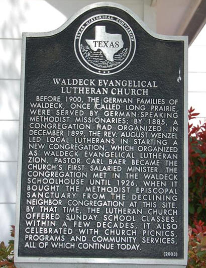 TX - Waldeck Evangelical Lutheran Church historical marker