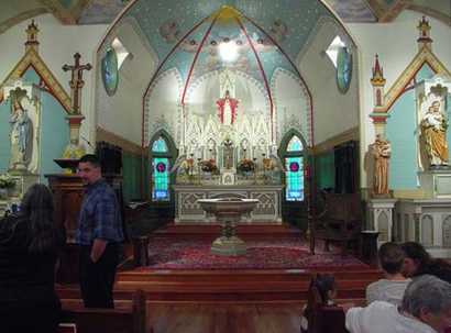 St. Mary's Catholic Church altar and painted ceiling, Plantersville, Texas