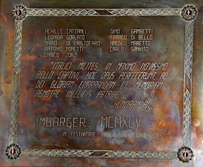 Umbarger Tx, St. Mary's Catholic Church WWII Italian POWs memorial plaque