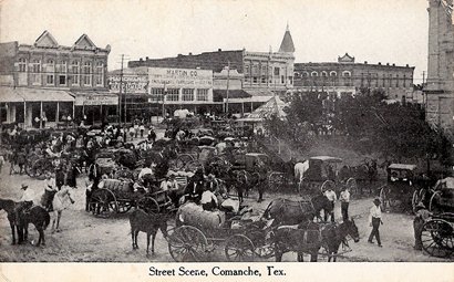 Comanche TX Cotton Scene - Horse Drawn  Wagons on Courthouse Square