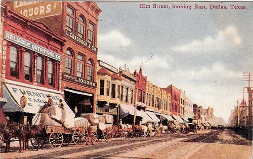 Cotton wagons on Elm Street looking East, Dallas, Texas