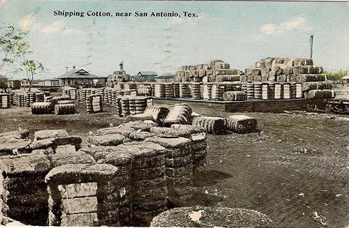 Shipping Cotton at railroad depot near San  Antonio, TX