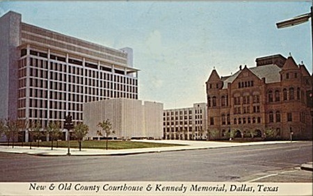 Dallas County old and new courthouses and Kennedy Memorial in Dallas, Texas