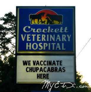 Crockette TX Veterinary Hospital - Chupacabra Vaccination Sign