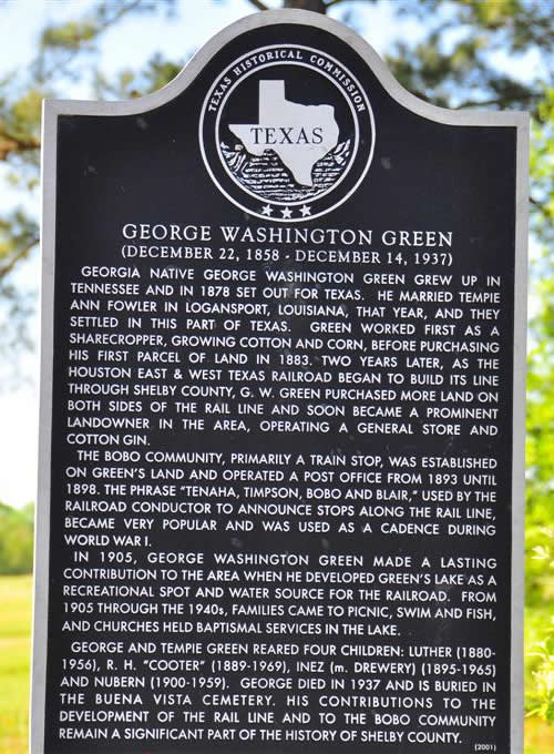 Bobo, Texas - George Washington Green  historical marker
