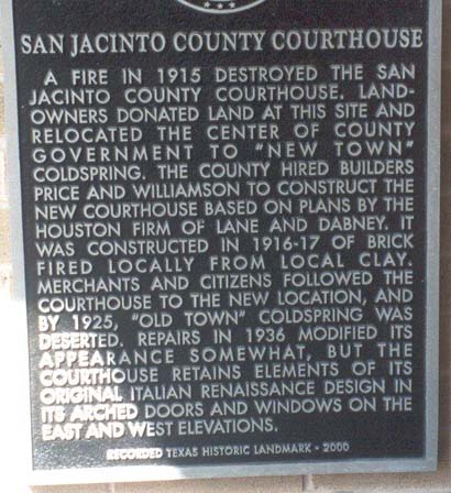San Jacinto County Courthouse, Texas historical marker