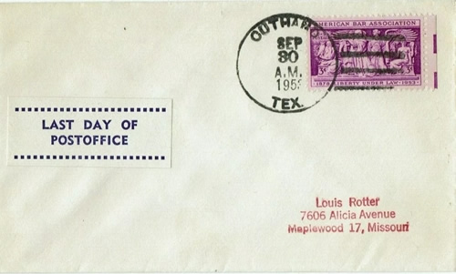 Cuthand TX Red River Co 1953 Last Day postmark
