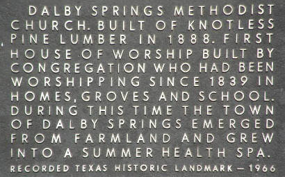 Dalby Springs Texas - United Methodist Church historical  marker text