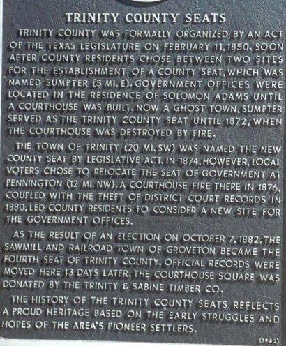 TX Trinity County Seats Historical Marker