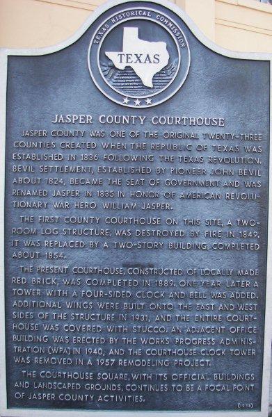 Jasper County Courthouse Texas Historical Marker