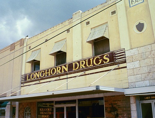 Longhorn Drugs old neon sign in Kilgore, Texas