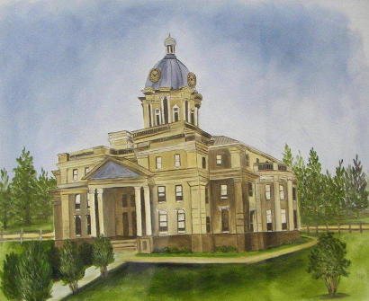 Painting of third Hardin County Courthouse, Kountze, Texas 