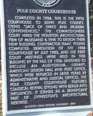  Livingston Texas  - Polk County courthouse historical marker