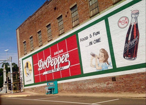 Mt. Pleasant TX - largest hand painte Dr Pepper brick advertisement in TZX