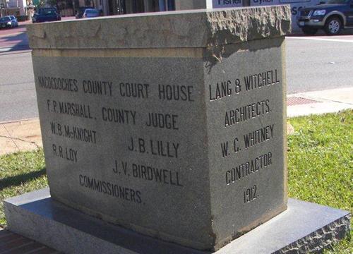 The 1911 Nacodgoches County  courthouse cornerstone, Texas