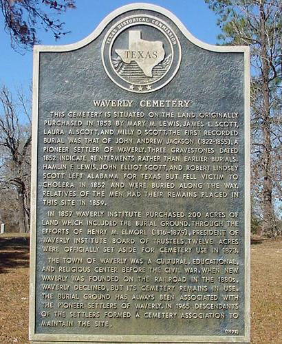 Waverly Cemetery historical marker, TX