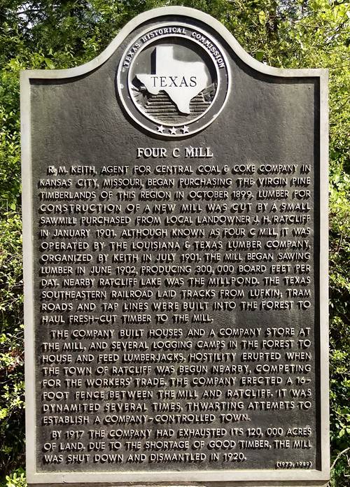 Ratcliff TX - Four C Mill historical marker