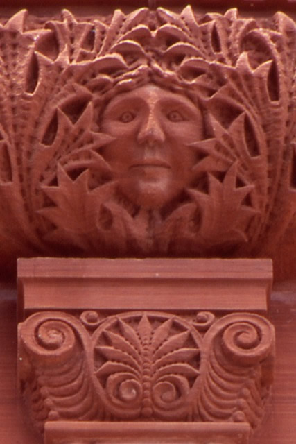 Face carved om red sandstone, Hopkins County Courthouse