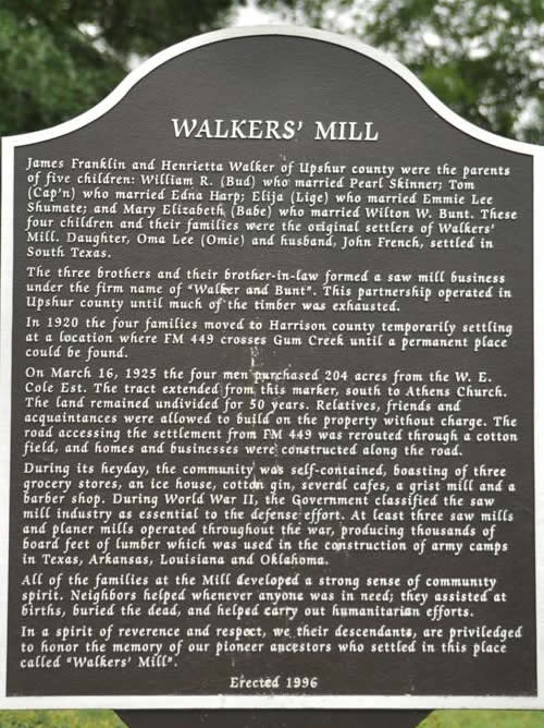 Walkers' Mill Texas Marker