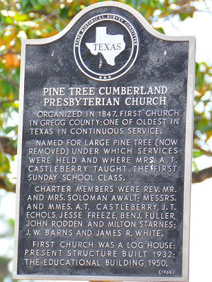 White Oak TX - Pine Tree Cumberland Presbyterian Church Historical Marker