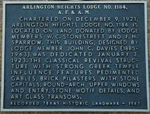 Fort Worth TX - Arlington Heights Masonic Lodge historical marker