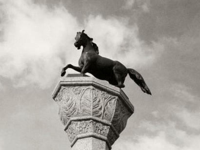 The horse atop the fountain 