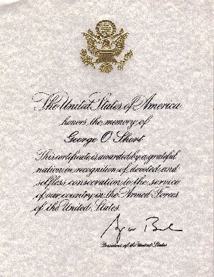 Certificate in memory of George Short