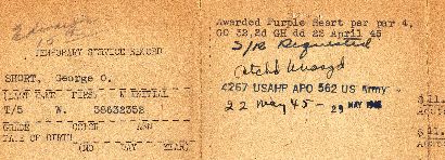 WWII - Purple Heart, George Short's health record