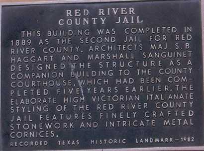 Red River County Jail historical marker, Clarksville Texas