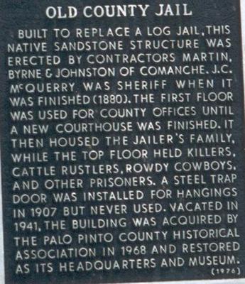 Palo Pinto Texas, Old County Jail  historical marker
