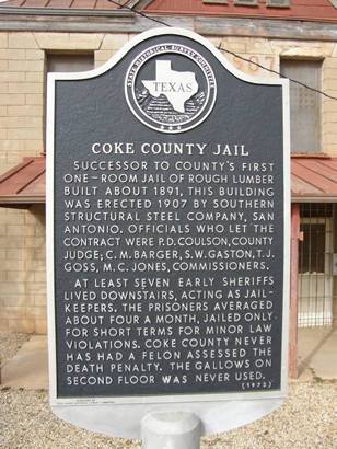 Robert Lee Tx - Former Coke County Jail Marker