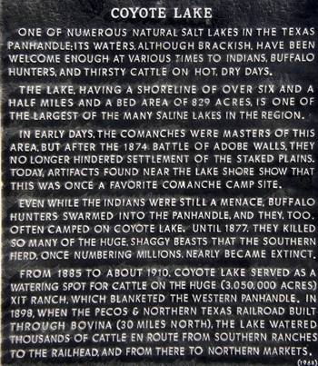 Coyote Lake Historical Marker, Texas Panhandle 