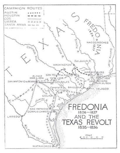 Fredonia and the Texas Revolution map
