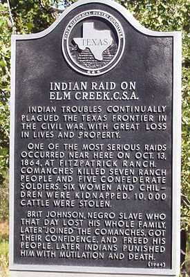Indian Raid on Elm Creek, C.S.A. Historical Marker