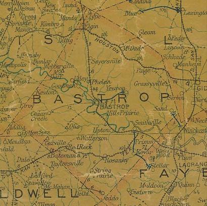Bastrop County TX 1907 Postal Map