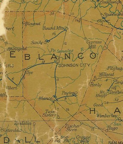 Blanco County Texas 1907 Postal map
