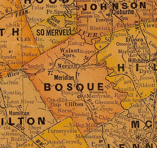 TX Bosque County Texas 1920s Map